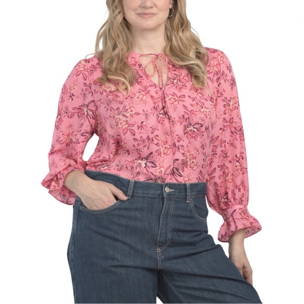 NWT Philosophy Pullover Long Sleeve Pink Floral Blouse - Size 1X